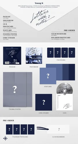 Vista 2 de DAY6 Young K Letters con notas 1er álbum Digipack versión CD+16p PhotoBook+1p PhotoCard+1p Postcard+1p Póster plegable en paquete+1ea Etiqueta