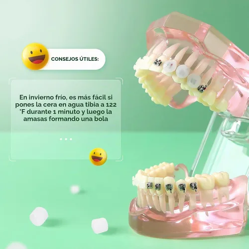 Vista 5 de JMU - Cera de ortodoncia para aparatos ortopédicos, 1 paquete, 50 puntos de cera dental precortados, menta