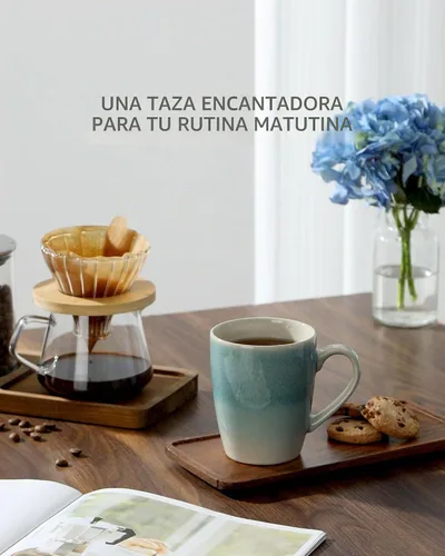 Vista 3 de Juego de Tazas de Café Famiware, Juego de 4 Tazas de 13 oz, Tazas de Gres para Café con Leche, Té Caliente, Mocha, Cacao, Capuchino, Aptas