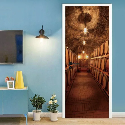 Vista 2 de Adhesivo 3D para puerta, mural para despegar y pegar, papel tapiz de bodega de vino, calcomanías autoadhesivas extraíbles de PVC, impermeable