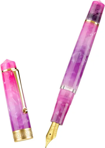 Vista 18 de Asvine P20 - Pluma estilográfica de pistón de resina ámbar, punta media de iridio, bordes dorados, colección Smooth Writer con estuche