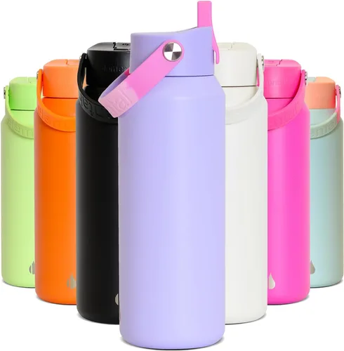 Vista 43 de Elemental Botella de agua aislada de 24 onzas con popote, botellas de agua con núcleo de acero inoxidable 100% a prueba de fugas para viajes, Beige