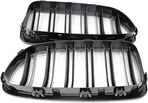Vista 5 de Parrilla frontal F10 F18 compatible con BMW 5 Serie F10 F11 F18 M5 2010-2017, (juego de 2 rejillas dobles negras brillantes)