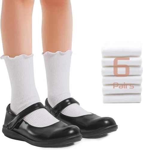 Vista 6 de Calcetines de vestir unisex para niños y niñas, de algodón suave, sin costuras, 6 pares