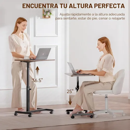 Vista 4 de GTPLAYER Escritorio de pie pequeño, mesa plegable de 24 pulgadas para computadora portátil con ruedas bloqueables, altura ajustable, mesa de noche