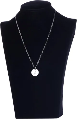 Vista 3 de AOLO Personalized Birthstone Initial A Necklace Engraved Disc Danity Pendant Necklaces Silver