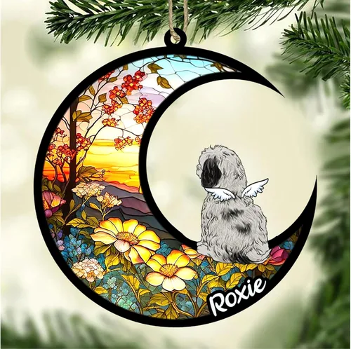 Vista 884 de LOVELYPOD Adorno de Navidad personalizado para perro Basset Hound (marrón) Basset Hound (marrón) adorno para atrapasoles de perro, razas de perros
