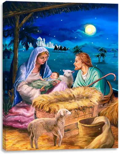 Vista 7 de alottagifts Impresión de Arte en Lienzo Iluminado de la Natividad para Pared 16" x 12" Con Temporizador Impresión de Arte en Lienzo LED para Pared