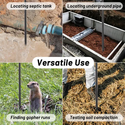 Vista 7 de Varilla de sonda de suelo de metal, herramienta localizadora de tanques sépticos con mango en T, varilla de sonda de tierra ajustable de 32 a 48
