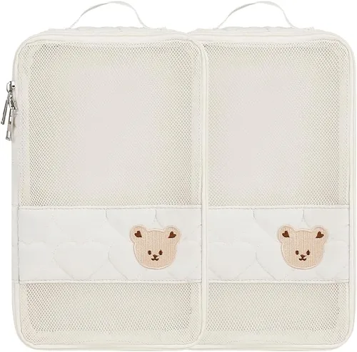 Vista 13 de Bolsas Organizadoras para Pañales de Bebé - Pack de 2 Bolsas Colgantes Impermeables con Diseño de Oso Lindo en Malla, Bolsas Reutilizables, Lavables