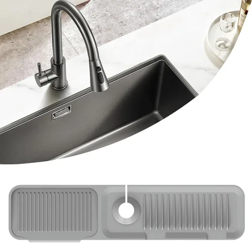 Vista 12 de Soporte de esponja protector contra salpicaduras para fregadero de cocina, bandeja de silicona para atrapa goteo para grifo, protector de fregadero