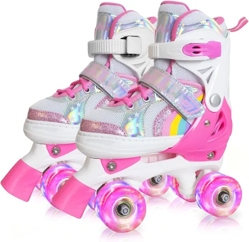 Vista 12 de Patines de ruedas Nattork para niños y niñas, patines cuádruples ajustables en 4 tallas para niños con ruedas iluminadas, genial regalo
