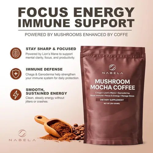 Vista 2 de Nabela Café orgánico moca de hongos Café tostado instantáneo Café árabe colombiano + chocolate + melena de león, chaga, ganoderma Enfoque