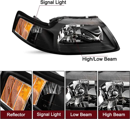 Vista 2 de Conjunto de faros halógenos estilo OE JSBOYAT para Ford Mustang 1999 a 2004