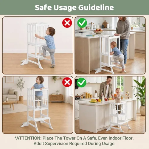 Vista 6 de COSYLAND Torre de pie para niños pequeños, taburete de cocina de altura Blanco