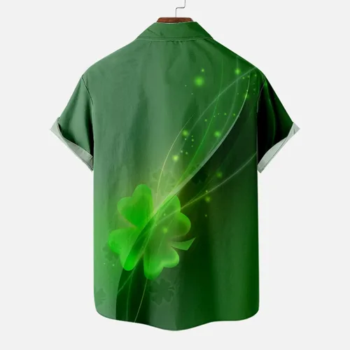 Vista 5 de Button Down T Shirt Mens St.Patrick's Lucky Green Shamrock Print Tee Blouses Lapel Short Sleeve Cardigan Tops Daily