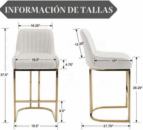 Vista 2 de ROCITY Juego de 2 taburetes de bar de 26 pulgadas de altura de mostrador Terciopelo beige.