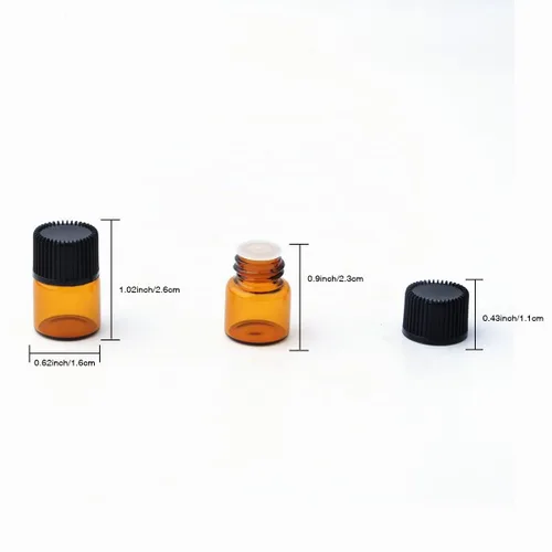 Vista 2 de Mini botellas de aceite esencial vacías botella de muestra de 0.0 fl oz (1/4 dram) 0.1 fl oz (5/8 dram) botella de vidrio ámbar con reductor
