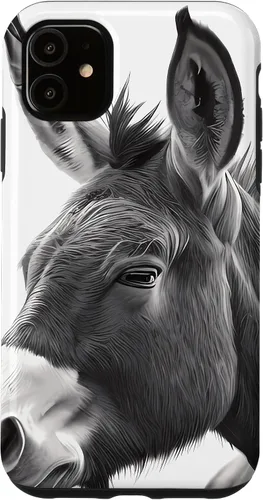 Vista 5 de Funda de retrato blanco y negro burro para iPhone 14