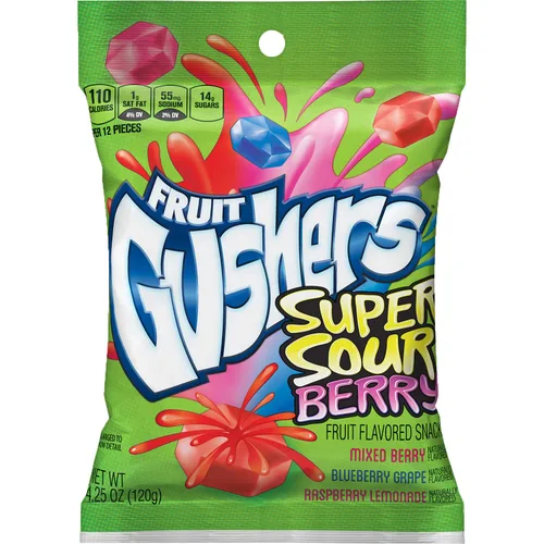 Vista 5 de Fruit Gushers Paquete de 2 variedades, mezcladores de bayas súper ácidas y sabores, sin gluten y llenos de vitamina C.