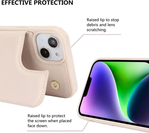 Vista 6 de iCoverCase Funda protectora de piel sintética compatible con iPhone 14 Plus con tarjetero, para mujeres y hombres, bloqueo RFID, funda protectora