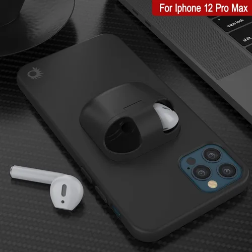 Vista 4 de PunkCase Funda para iPhone 12 Pro Max (serie CenterPods) Funda delgada y duradera 2 en 1 para iPhone 12 Pro Max (6.7 pulgadas) Protege tu Negro