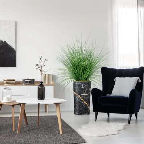Vista 11 de Árbol artificial en macetero con efecto de granito moderno, palmera tropical areca artificial de seda para decoración del hogar en interiores