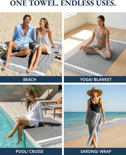 Vista 6 de LANE LINEN Toalla de Playa, Paquete de 2 Toallas de Playa de Gran Tamaño, 39"x71", Toallas de Piscina de Secado Rápido para Adultos, Absorbentes a