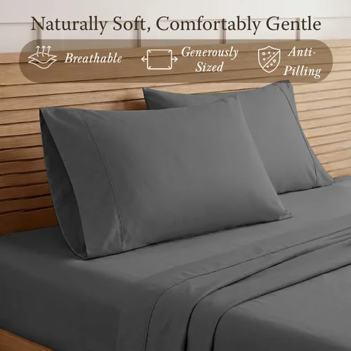 Vista 3 de Threadmill Home Linen Bedding - Juego de sábanas de 300 hilos, 100 % algodón, juego de cama de lujo, 4 piezas, tejido de satén suave, color blanco