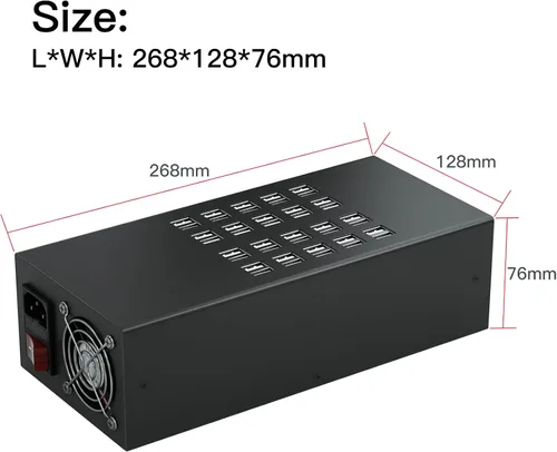 Vista 4 de Hub de carga USB 40 en 1, estación de carga USB de 40 puertos y 300 W, negro, USB tipo A, compatible con iPhone, iPad, Samsung, tabletas
