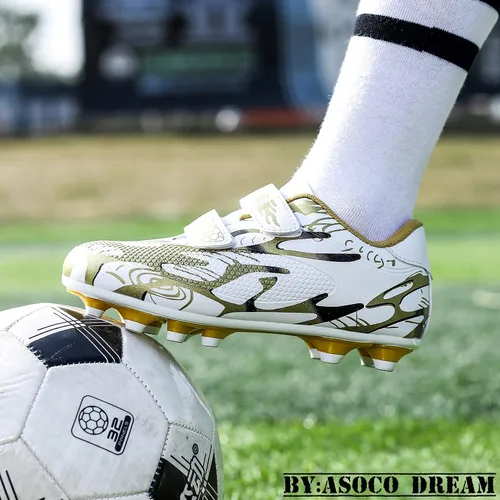 Vista 3 de ASOCO DREAM Zapatos de fútbol para niños y niñas, zapatos de fútbol para suelo firme, para jóvenes profesionales atléticos para exteriores e