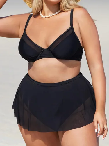 Vista 3 de CUPSHE Traje de baño de malla con cuello en V para mujer, talla grande, con gancho trasero