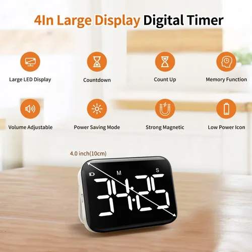 Vista 2 de VOCOO - Temporizador magnético de cocina para cocinar con cuenta regresiva ascendente y descendente, temporizador digital con batería y pantalla