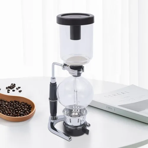 Vista 2 de Siphon - Cafetera de sifón, 16.9 fl oz, cafetera sifón de mesa, cafetera sifón de acero inoxidable, cafetera al vacío, color negro