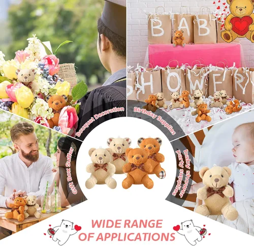 Vista 5 de HyDren 24 piezas de oso de peluche mini de 4 pulgadas, oso pequeño suave y pequeño a granel, llavero de animal de peluche para decoración de fiesta