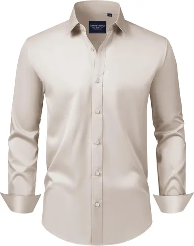 Vista 31 de Alimens & Gentle Camisas de vestir para hombre, manga larga, elásticas, sin arrugas, con botones