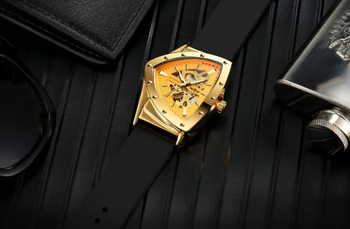 Vista 6 de FORSINING Reloj de pulsera mecánico triangular impermeable para hombre con correa de silicona