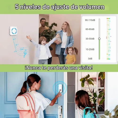 Vista 4 de Timbre inalámbrico, timbre impermeable que funciona a un alcance de 1300 pies con 55 tonos de llamada, 5 niveles de volumen y modo silencioso