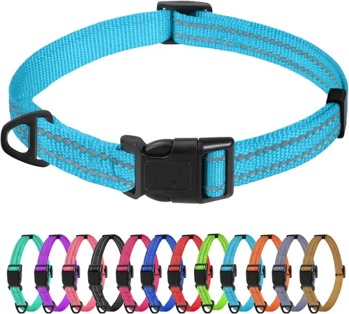 Vista 38 de TagME Collares de nailon reflectantes para perros, collar ajustable clásico para mascotas con hebilla de liberación rápida para cachorros, rosa Rosa