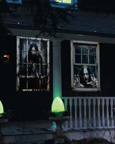 Vista 2 de Yigney 2 piezas de decoración aterradora de Halloween para ventana Fantasma femenino