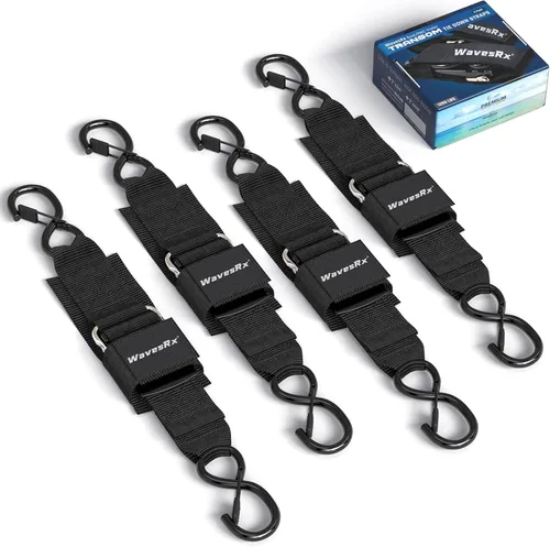 Vista 9 de WavesRx Correas de popa de remolque de barco y moto acuática de alta calidad - Correas marinas - Ajustable a través de hebilla de liberación rápida