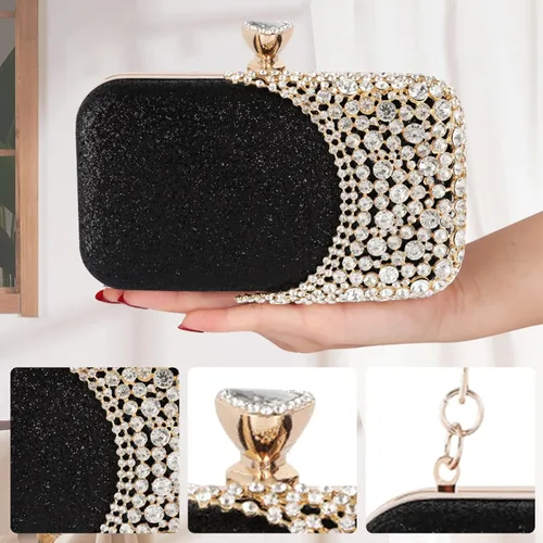 Vista 5 de CORIOS Bolso de noche de diamantes de imitación para mujer, bolso de mano de cristal con purpurina brillante con lentejuelas para banquete y boda