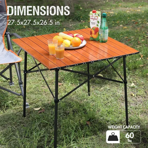 Vista 4 de Portal Mesa Cuadrada Plegable de Aluminio Ligero con Tablero Enrollable para 4 Personas Mesa Compacta con Bolsa de Transporte para Camping, Picnic