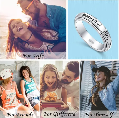 Vista 7 de Anillos giratorios de plata de ley S925 para ansiedad, preocupación, aliviar el aburrimiento, TDAH, autismo, banda para mujeres y adolescentes