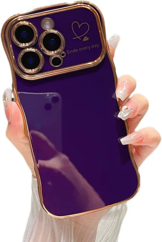 Vista 26 de ZTOFERA Funda para iPhone 11 de 6.1 pulgadas, bonita funda con marco ondulado rizado con patrón de corazón de amor, borde chapado de lujo