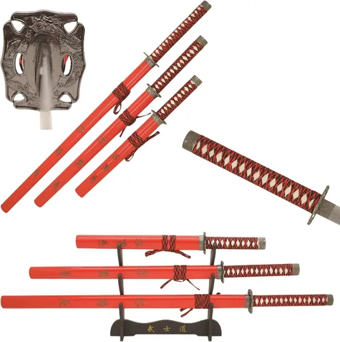 Vista 12 de Snake Eye Tactical Juego de katana samurái de 3 piezas con diseño de dragón de dos tonos