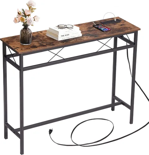 Vista 10 de VECELO Mesa consola angosta extra larga de 55 pulgadas con estación de carga, toma de corriente y puertos USB, para entrada, sala de estar, oficina