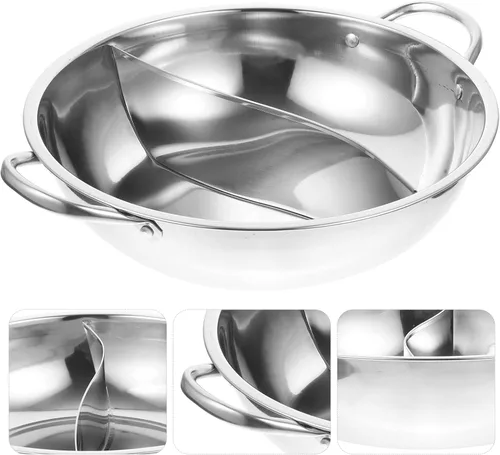 Vista 6 de DOITOOL Olla caliente con divisor de acero inoxidable de dos sabores chino Shabu Shabu olla caliente para estufa de gas de inducción eléctrica