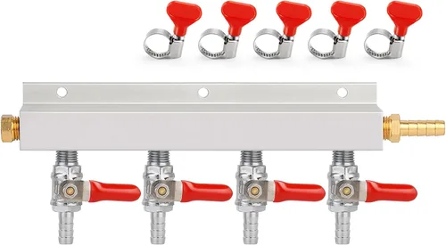 Vista 9 de FERRODAY Colector de gas de 2 vías, colector de válvulas de retención integrado de púas de 5/16 pulgadas CO2 Distributor with 2 Independent Shut