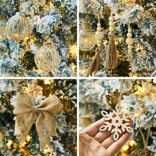 Vista 2 de 39 piezas de adornos de bola de Navidad rústicos boho, juego a granel de 2.36 pulgadas / 6 cm., bolas color champán, adornos de árbol de Navidad
